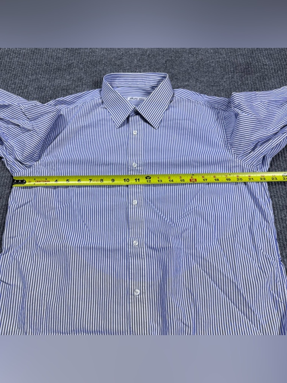 Brioni Dress Shirt Mens 17 / 43 Striped Blue Button Up Cotton Made in Italy - Picture 9 of 10
